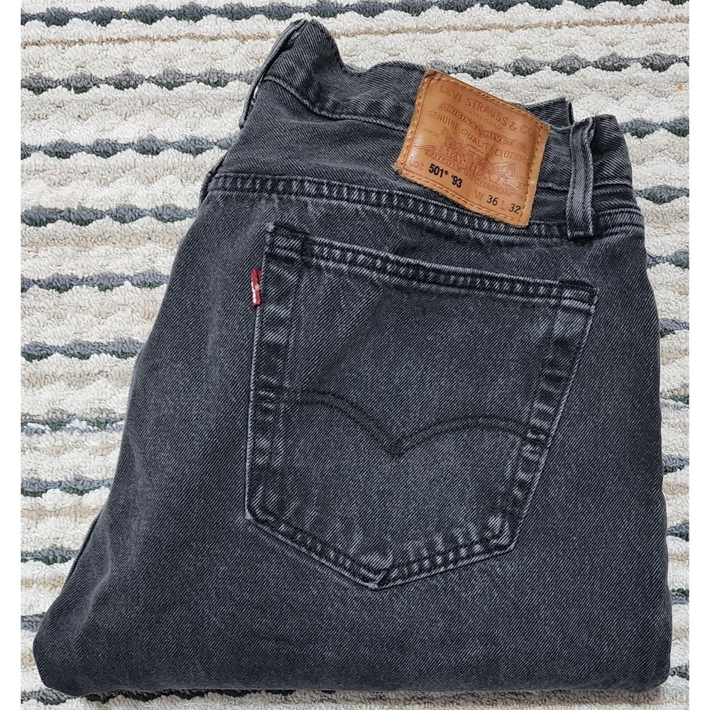 Levi's 501 Men's'93 Straight Fit Dark Wash Grey Black Button Fly Jeans Size 36